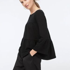 J Crew Womens Pullover Top Tiered Bell Sleeve Top in Black Size Medium